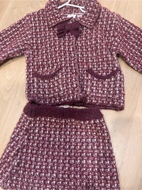 Zara Marled Burgundy and White Knit Cardigan